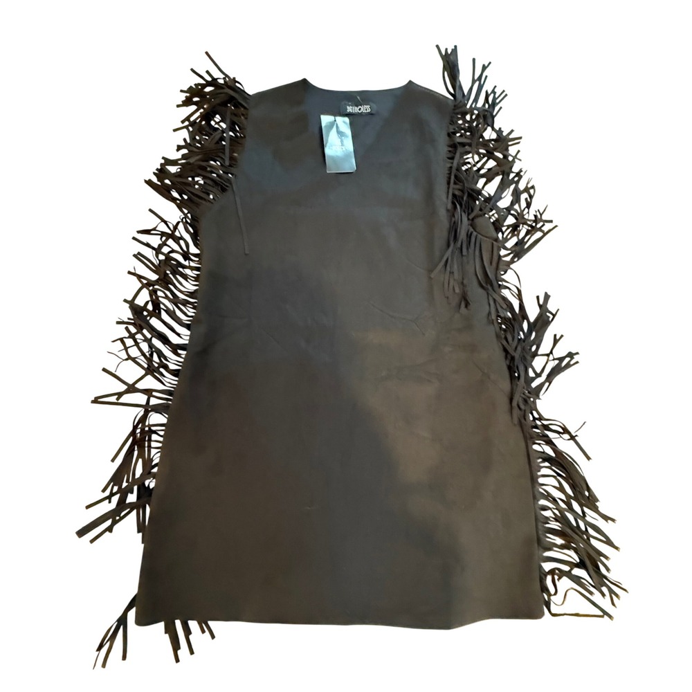 NWT XL Black Fringe Dress Sleeveless V Neck Party Country‎ Mini Dress